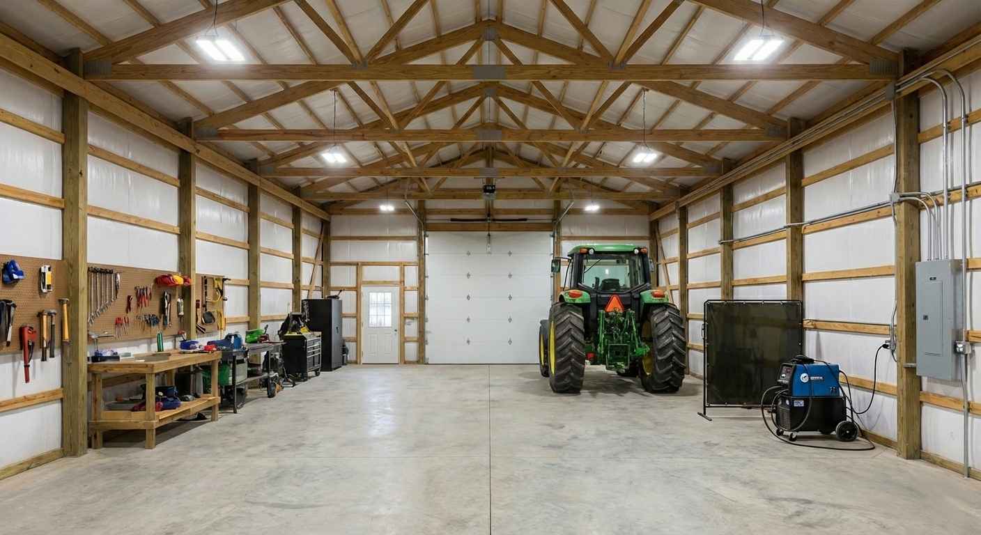 Interior of a Modern Pole Barn Workshop
