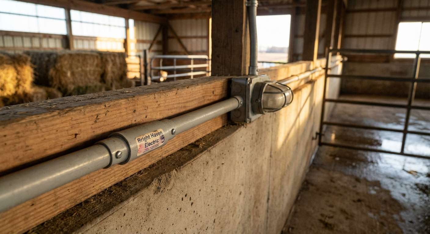 PVC coated rigid conduit in a dairy barn washdown area
