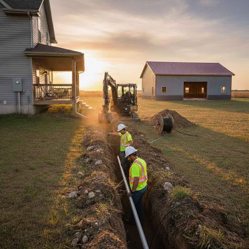 Trenching underground wire to new pole barn